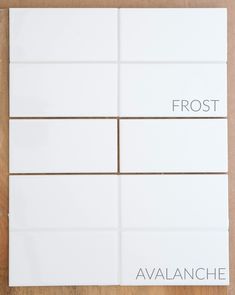 four white tiles with the words frost and avalanche written on each one side