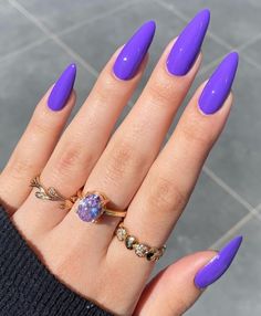 August Nails, Purple Acrylic Nails, Purple Nail, Purple Nails, Almond Nails, French Nails, Winter Nails