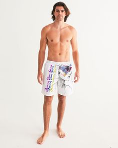 "Get ready to make a splash with these unique Abstract Lady Swim Trunks by Frances Pierre-Giroux. Featuring a playful abstract design, these swim trunks are sure to turn heads. Stay stylish and comfortable at the beach or pool with these must-have men's swim trunks. (Fun in the sun never looked so good!)" About The Art Product Details Head to the beach in our classic fit Men's Swim Trunks made with comfort in mind. With an adjustable drawstring waistband, its smooth and durable materials made with UPF 50+ gives you premium UV protection. Soft, lightweight fabric Drawstring waistband UPF 50+ Built-in mesh brief Two side, one back slip pocket Printed, cut, and handmade Size & Fit Runs true to size Inseam 7" Measurements vary, +/- 0.5" per size Model is 6'2" wearing size Large Material & Care White Beachwear Bottoms For Water Sports, White Swim Trunks For Water Sports, White Beachwear Swim Trunks For Pool, White Short Swim Trunks For Water Sports, White Swimwear For Water Sports In Summer, Unisex Summer Beach Swimwear, White Swim Trunks For Beach Season, White Summer Swim Trunks For Sports, White Swim Trunks For Surfing