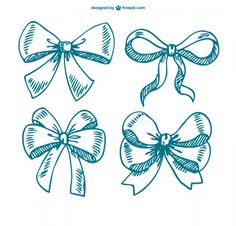 four bows drawn in blue ink