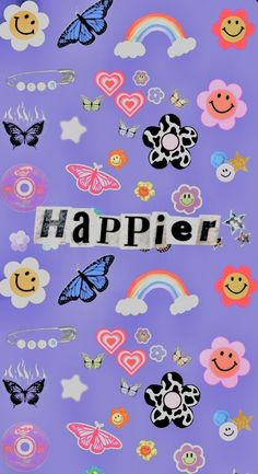 the word harper is surrounded by many different types of stickers and butterflies on a purple background