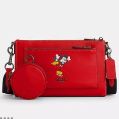 New Disney X Coach Holden Crossbody With Ice Skate Mickey Mouse Coach Bucket Bag, Coach Disney, Y2k Shoulder Bag, Boxy Bags, Brown Leather Crossbody Bag, Ice Skate, Coach Outlet, Coach Crossbody, Coach Crossbody Bag