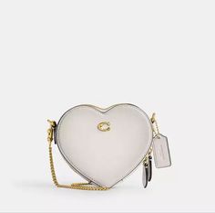 Nwtcoach Heart Crossbody 14 Size: 5.5" X 4.8" X 2" Color: White Style # Ce765 Have Any Questions? Please Let Me Know! Coach Mini Bag, Heart Crossbody Bag, Trending Handbags, Heart Shaped Bag, Metallic Handbags, Bags Coach, Handbag Patterns, Large Wallet, Heart Bag