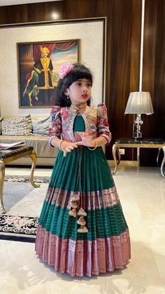 Kids Dress Patterns Indian, Baby Dress Patterns Party Wear, Traditional Dresses For Kids Girl, Designer Frocks For Kids, Kids Langa Blouse Designs, Pattu Frocks For Kids, Kids Frocks Design Party Wear, Kids Pattu Langa Designs, Kids Lehanga Design