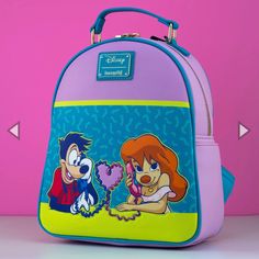 Officially Licensed Disney Merchandise Printed And Embossed Max And Roxanne Adjustable Shoulder Straps For Added Comfort And Support Interior Lining Matches Exterior Theme Finished With Signature Loungefly Enamel Badge Dimensions: Approx 9" Wide 10" Tall Made With Vegan Friendly Faux Leather Brand New! Disney Purple Travel Backpack, Disney Purple Backpack, Purple Disney Backpack, Disney Purple Back To School Bag, Disney Purple Bags For Back To School, Purple Disney Bags For Back To School, Fun Purple Backpack, Playful Purple Standard Backpack, Playful Purple Travel Bags