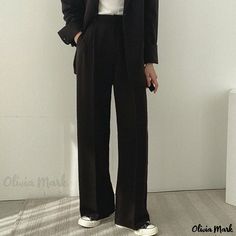 Olivia Mark - Loose-Fit White Blazer Style Outerwear Top Plain Solid Workwear Pants, Fitted Plain Bottoms For Workwear, Plain Full-length Bottoms For Workwear, Plain Full-length Workwear Pants, Off White Blazer, Khaki Tops, Blazer Suit Women, Yellow Suit, Beige Suits