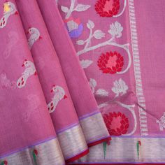 Handwoven Mulberry Pink Real Zari Kota Silk Saree with Muniya Border - Khinkhwab Pink Woven Motifs Dupatta For Puja, Pink Dupatta With Woven Motifs For Puja, Traditional Wear With Woven Motifs For Rituals, Folk Style Handloom Dupatta For Festivals, Traditional Cotton Wear With Woven Motifs For Weddings, Traditional Cotton Wedding Wear With Woven Motifs, Traditional Cutdana Fabric For Puja, Chanderi Traditional Wear With Woven Motifs For Rituals, Traditional Cotton Wear With Weaving Work