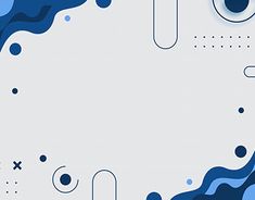 an abstract blue and white background with circles, lines, and shapes in the center