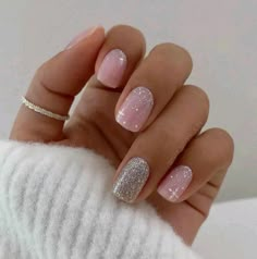 Light Pink And Navy Nails, Christmas Nails Acrylic 2024, Plain Sparkle Nails, Christmas Nails Oval Short, Pink Christmas Nails Gingerbread, Pink With Sparkle Nails, Minimalistic Nails Design, Light Christmas Nails, Christmas Nails Acrylic Short Square