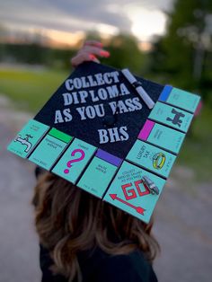 Monopoly grad cap graduation creative decorating Graduation Cap Designs Video Games, Gaming Graduation Cap, Sonic Graduation Cap, College Cap Decorations, Graduation Cap Designs High School, Cap And Gown Ideas, Grad Hat Ideas, Cap Design Ideas, Graduation Cap Decoration Ideas