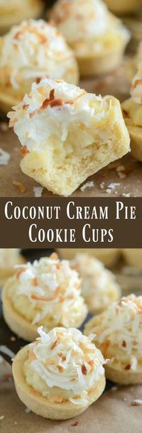 coconut cream pie cookie cups on a baking sheet