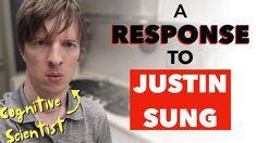 a young man standing in front of a stove with the words response to justin sungg