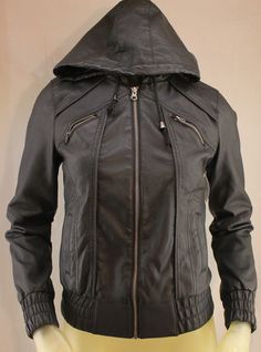 Sound & Matter black hooded faux leather jacket