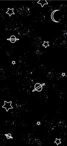 an image of stars and planets in the night sky with white ink on black paper