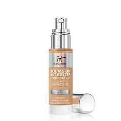 Experience an instantly better-looking complexion and better bare skin in just two weeks with Your Skin But Better Hydrating Foundation + Skincare! This buildable, medium coverage foundation minimizes the look of pores and imperfections while delivering all-day hydration and wear with a natural radiant finish. Suitable for all skin types and infused with hyaluronic acid, aloe vera extract, plus vitamins E & B5, your skin-loving lightweight foundation goes beyond a tinted moisturizer by working b Medium Coverage Foundation, Hydrating Foundation, It Cosmetics Foundation, Lightweight Foundation, Pearl Powder, Vitamins For Skin, Skin Imperfection, It Cosmetics, Best Foundation