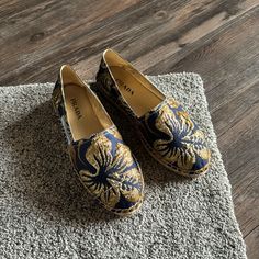 Excellent Condition Authentic Prada 37.5. Espadrille. Only Offers Through Amazon Poshmark Will Be Considered. Do Not Message To Email Or Text You. Prada Espadrilles, Shoes Prada, Prada Shoes, Espadrille Shoes, Text You, Blue Gold, Espadrilles, Prada, Color Blue