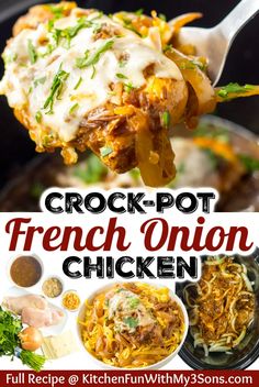 the crock pot french onion chicken recipe is shown