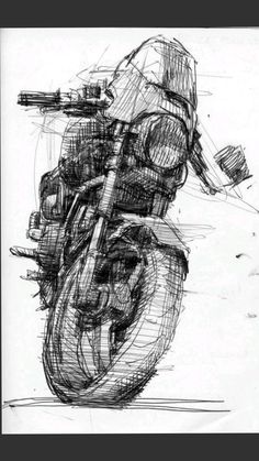 a drawing of a motorcycle is shown in black and white, as if it were drawn by hand