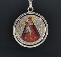 Virgin Mary Necklace Silver, Antique Silver Jewelry With Miraculous Medal, 1920s Necklace, Vintage Miraculous Medal Round Pendant, Virgin Mary Necklace, Vintage Sterling Silver Miraculous Medal, Spiritual Jewelry: Our Lady Of Guadalupe Round Pendant, Catholic Medals, Protection Necklace