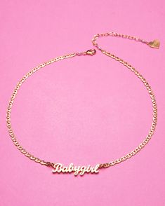 your favorite nameplate got a facelift Welcome the Babygirl 2.0 Nameplate Necklace! Accessorize your 'fit to the nines with this glimmering, golden nameplate necklace. It's the perfect pick-me-up for any wardrobe. A must-have for confident babygirls that dress to impress! ✨ *14"-16" Adjustable (Sizes Available) *18K Gold Plated/Sterling Silver Plated *Lead and Nickel Free, Hypoallergenic *Handmade in Los Angeles Nameplate Necklace Gold, Face Jewellery, That Dress, Gold Aesthetic, Nameplate Necklace, Belt Purse, Hand Chain, Bead Charm Bracelet, The Nines