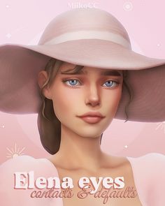 a digital painting of a woman wearing a pink hat with the words elana eyes contacts on it