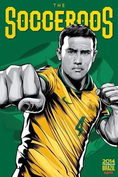 the soccer player is pointing his finger at the camera and wearing a yellow shirt with green lettering on it