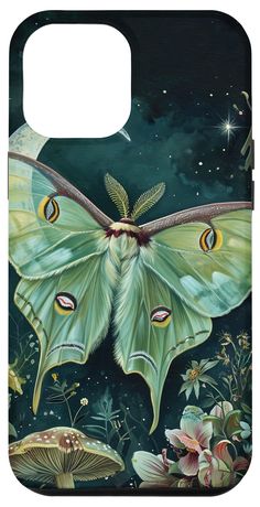 a phone case with a painting of a moth on it's face and eyes