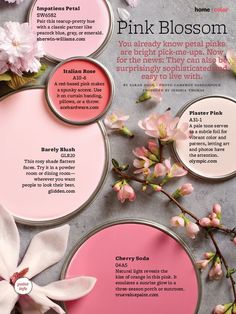 the pink blossom color scheme is featured in this magazine