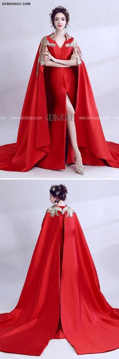 Red Cape Dress For Party, Red Cape Evening Dress, Red Long Dresses For Banquet, Evening Dresses Red, Occasion Dresses Evening, Red Prom Dresses, Wedding Store, Red Evening Dress, For Wedding Dress