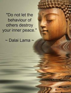 a buddha statue in the water with a quote on it saying do not let the behavior of others destroy your inner peace