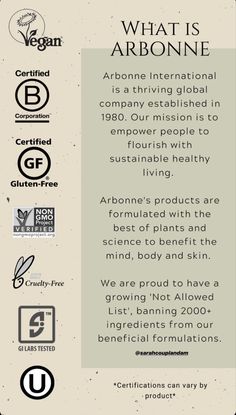 the label for what is arbonne, an international company established in australia and has been