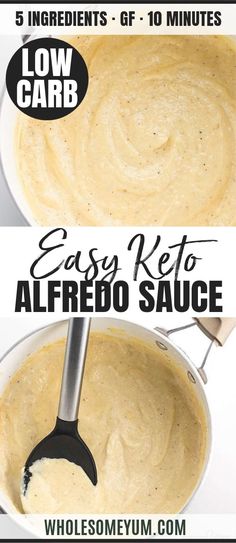 two images showing how to make easy keto alfredo sauce with low carb ingredients