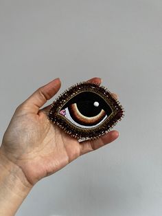 Unique Handmade Black Brooches, Artisan Handmade Brooches For Jewelry Making, Handmade Black Crafts For Crafting, Handmade Unique Brooches For Crafting, Handmade Artisan Brooches For Gift, Eye Brooch, Handmade Personalized Gifts, Protection Amulet, She & Him