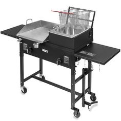 a black cart with two containers on it