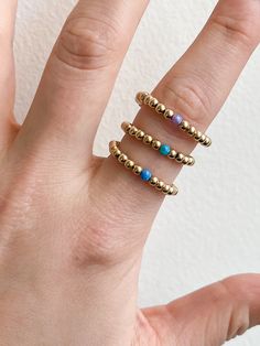 Gold filled beaded ring with Lavender opalite 3mm beads Ring Sizing: S/M: 4-6 M/L: 6-8 Affordable Beaded Rings For Everyday Wear, Cheap Multicolor Beaded Rings, Beads Ring, Beaded Ring, Beaded Rings, Blue Rings, Gold Beads, Delicate Bracelet, Gold Filled