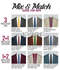 Men Suits Mix And Match, Matching Suits Men, Mix Suits Men, Tie Suit Combination, Tie Matching Guide, Mens Suits Mix And Match Patterns, Suit Matching Guide, Mens Suit Pattern, Mix And Match Suits Men