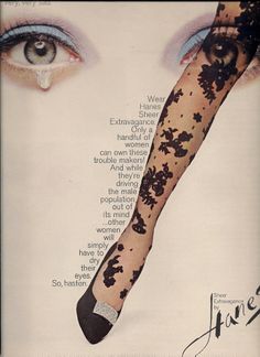 an advertisement for eyeliners with black lace on the arm and legs, featuring a woman's face