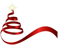 a red ribbon with a star on top and a christmas tree in the middle, against a white background