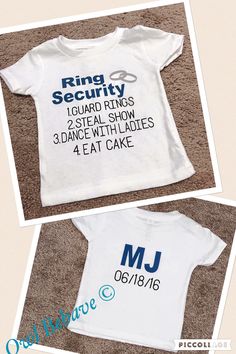 two t - shirts with the words ring security printed on them, one is white and the other is blue