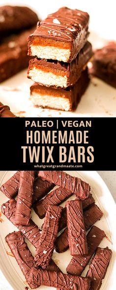 paleo vegan homemade twix bars on a plate