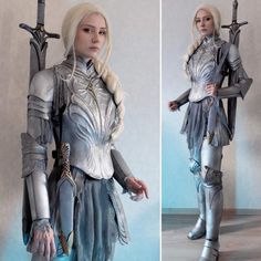 Galadriel Rings Of Power Armor, Galadriel Costume Rings Of Power, Queen Armor Dress, Lady Knight Outfit, Dress And Armor, Rings Of Power Outfits, Female Armor Cosplay, Women’s Armor, Galadriel Rings Of Power Costume