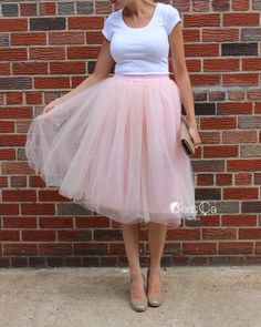 Claire Blush Pink Soft Tulle Skirt - Below Knee Midi - C'est Ça New York Blush Pink Skirt Outfit, Pink Tulle Skirt Outfit, Tulle Skirt Outfit, Pink Skirt Outfits, Blush Pink Skirt, Puffy Tulle Skirt, Bridesmaid Tulle, Tulle Skirts Outfit, Blush Skirt