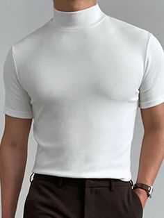 Men's T shirt Tee Solid Color Stand Collar Gray White Black Street Holiday Short Sleeve Clothing Apparel Fashion Casual Comfortable / Summer / Spring / Summer 9352319 2023 – $9.89 Mens Turtleneck, Turtleneck T Shirt, Turtleneck Shirt, Thermal Shirt, Sleeves Clothing, Bottoming Shirt, High Neck Long Sleeve, Tee Shirt Homme, Mens Fall