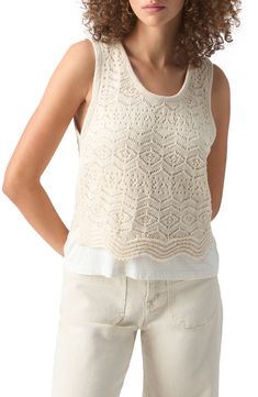 Airy open stitching enlivens this scoop-neck tank punctuated with a contrasting hem for a layered look. 22" length (size medium) Scoop neck Lined 100% cotton Machine wash, dry flat Imported Layered Sweater, Sweater Tank, Sweaters Crewneck, Layered Look, Sweater Outfits, Scoop Neck, Stitching, Nordstrom, Size Medium