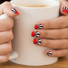 Black and white Heart Minx Nail Art Red Black And White Nails, Red And Black Nail Art, Arty Nails, Red And Black Nail, Nail Black, Black And White Nails, Quick Nail Art, Yellow Nail Art