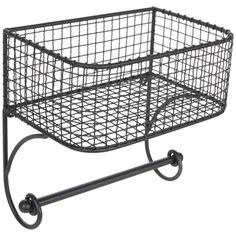 a metal wire basket with wheels on it