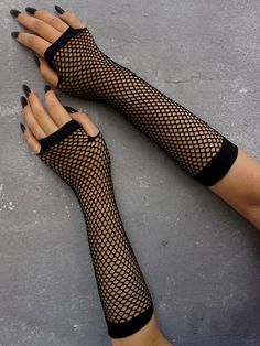 Negro  Collar  Tela Liso  Embellished   Accesorios de Mujer Long Gloves Aesthetic, Black Gloves Outfit, Accesorios Dark, Dark Accessories, Gloves Aesthetic, Fishnet Gloves, Girls Gloves, Estilo Punk, Black Gloves