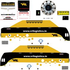 the front and rear parts of a yellow vehicle with black trims, including brake pads and