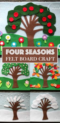 four seasons felt board craft for kids with trees and flowers on the front, in three different stages