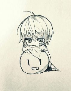 a drawing of an anime character holding a round object